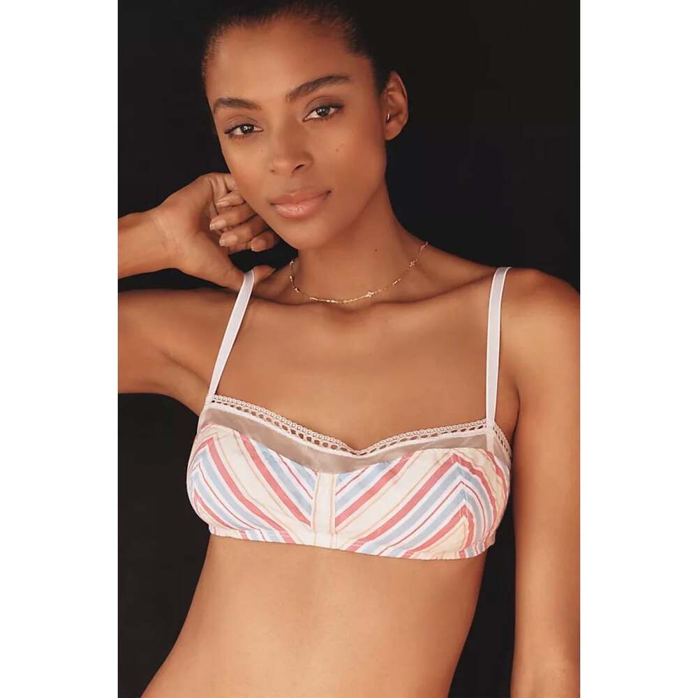 NWOT Anthropologie Lace Trim Cotton Shelf Bralette Size Small Multicolor Stripe